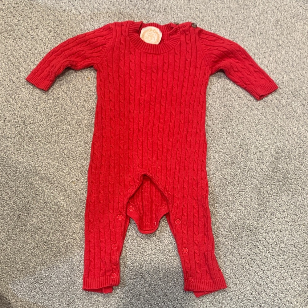 The Beaufort Bonnet Company Red Cable Knit Footie